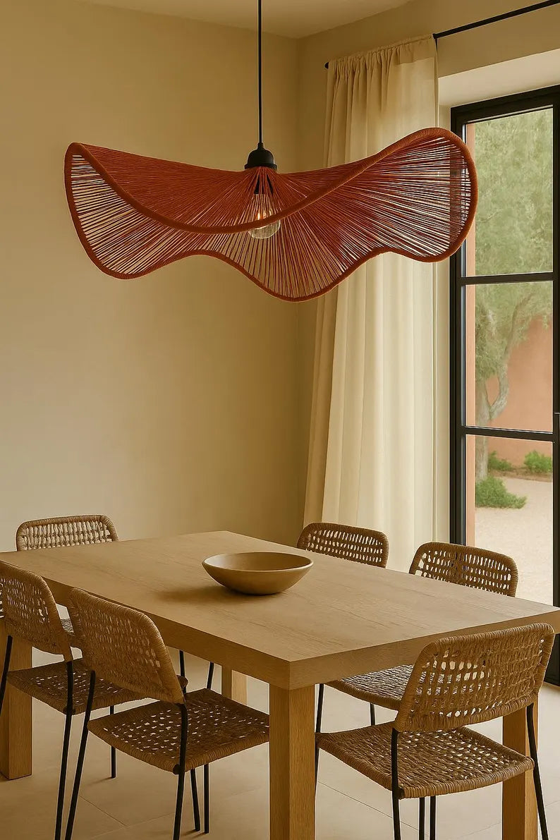 Elegant Wavy Raffia Pendant Light – Handmade