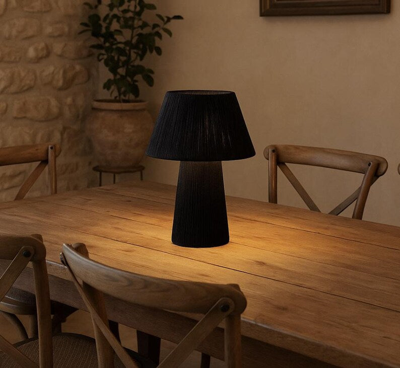 Iconic hand-woven raffia table lamp