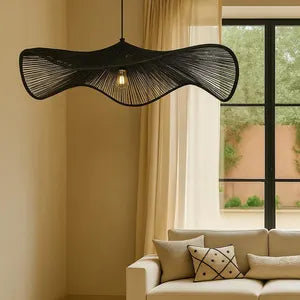 Elegant Wavy Raffia Pendant Light – Handmade