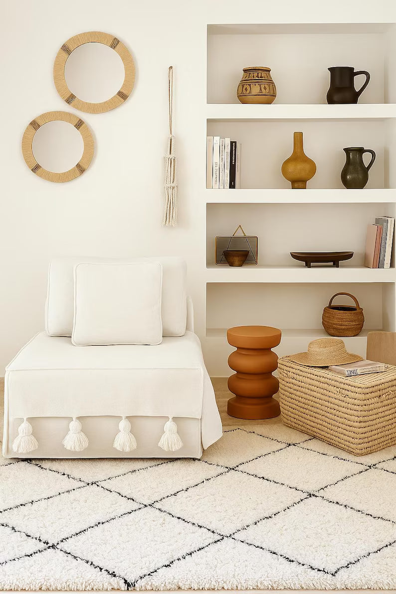 Set of 3 round wall mirrors in hand-woven natural raffia