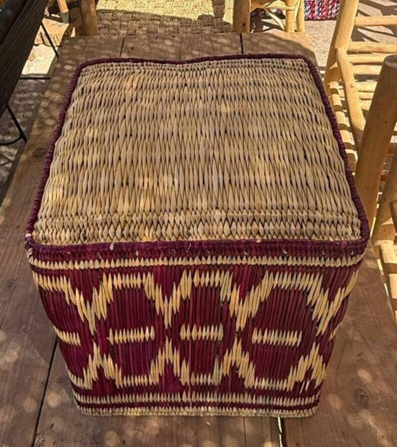Square woven wicker pouf 40x40 cm, handmade, natural or colored boho chic pouf