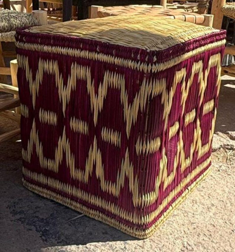 Square woven wicker pouf 40x40 cm, handmade, natural or colored boho chic pouf