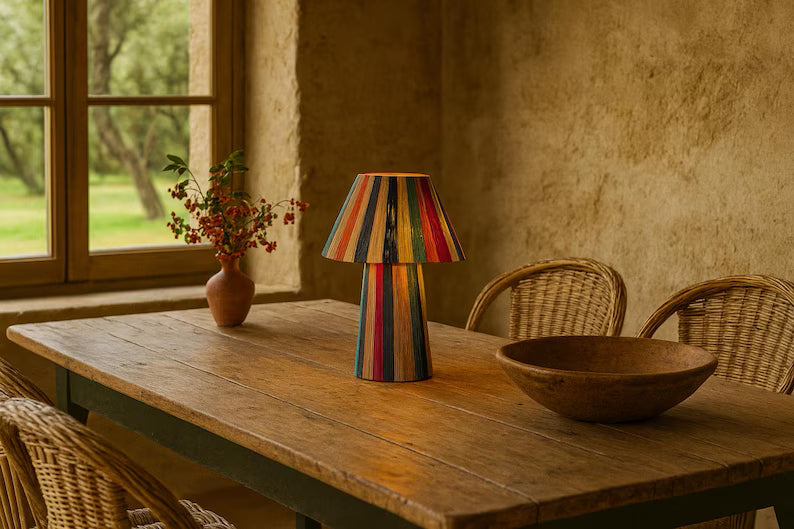 Iconic hand-woven raffia table lamp